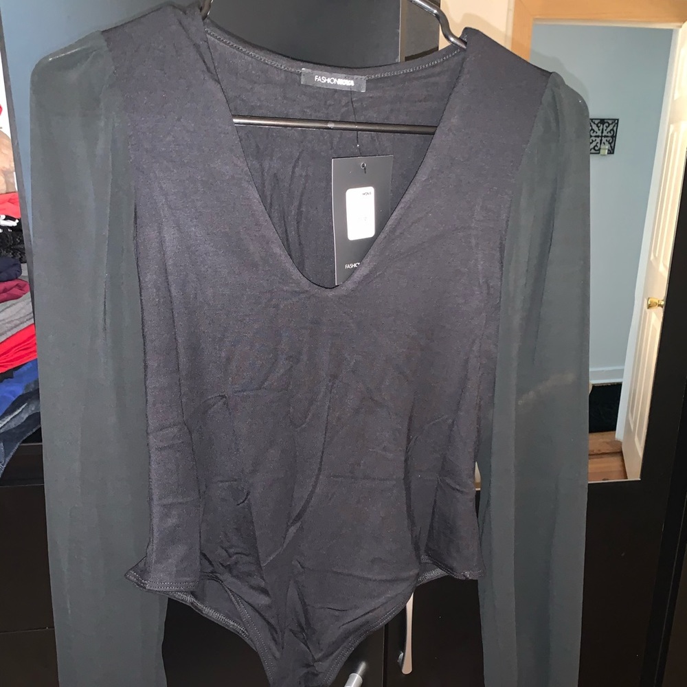 Black chiffon sleeve bodysuit